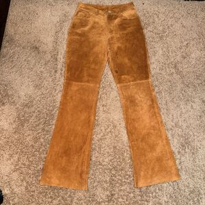 Vintage Express Y2K Camel Suede Leather Pants Women’s 3/4 Lined Concert Boho